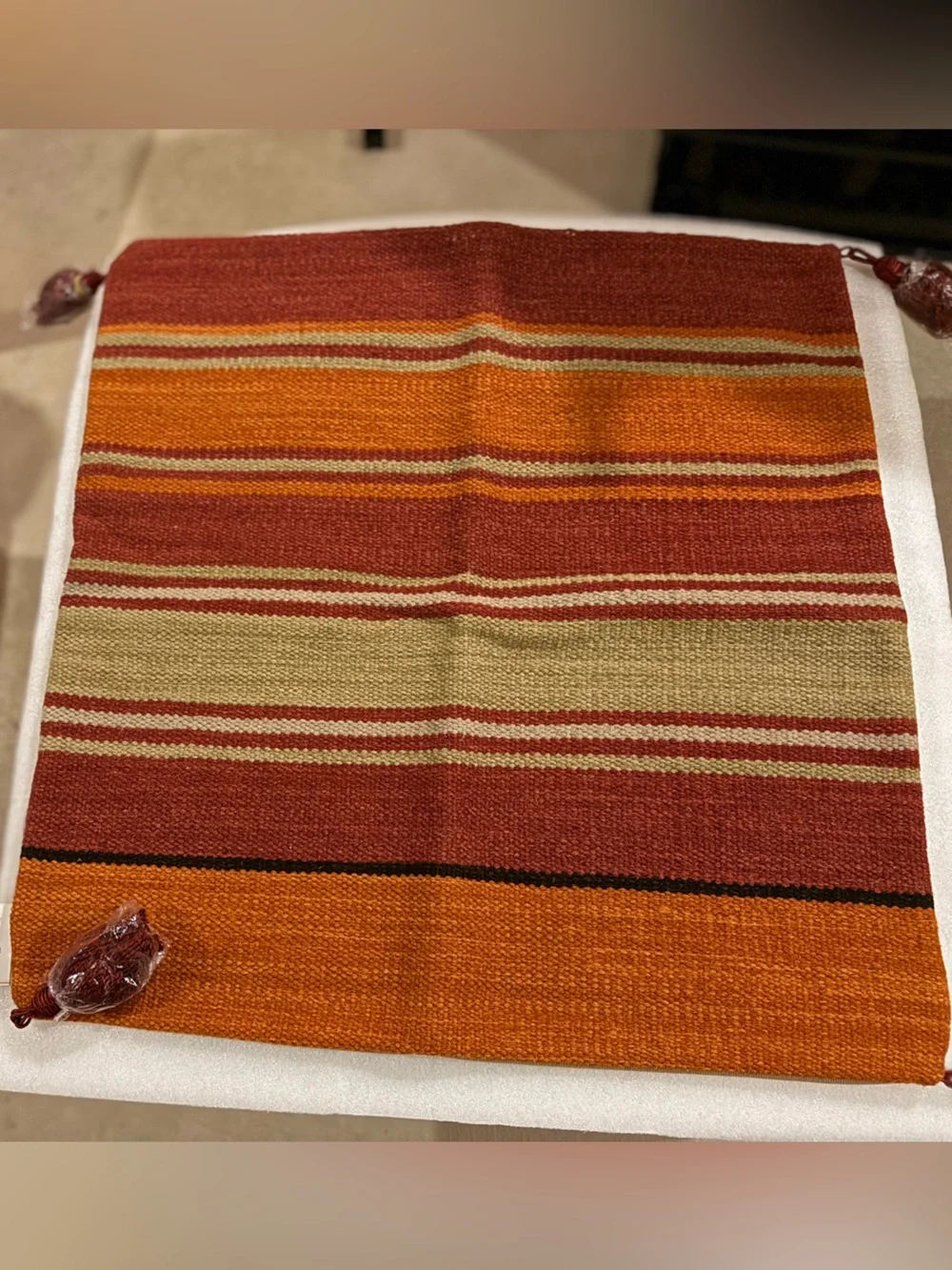 New Pottery Barn Bold Stripe Kilim Pillow Cover, Tassels, 24”, 2012